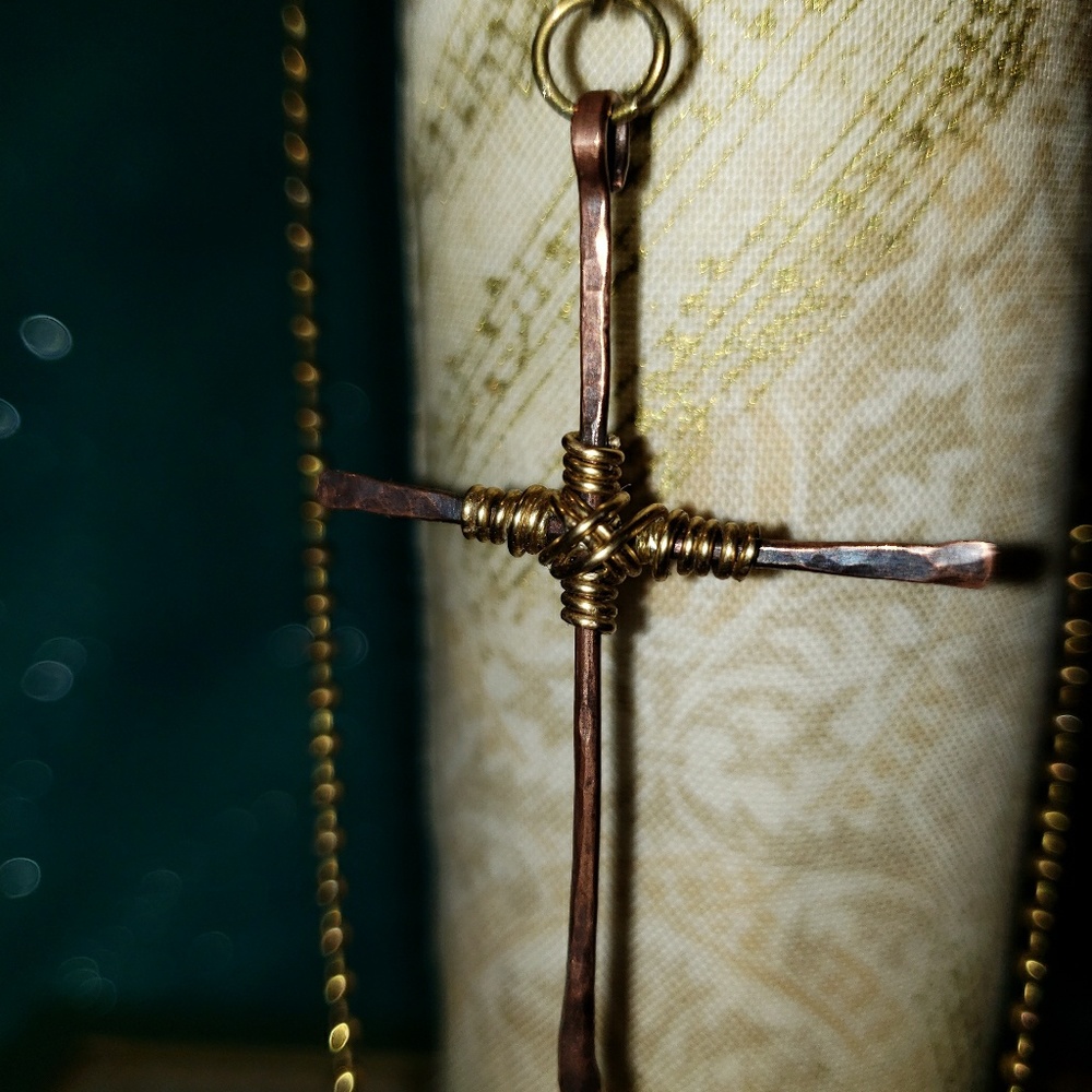 Hand Made Hammered Copper and Brass Cross